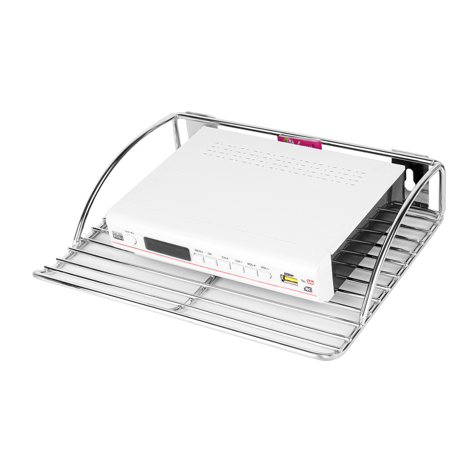 Stainless Steel Set Top Box Stand (Dth) - Dimensions 254x203.2x50.8mm, Silver Finish | Durable & Sturdy, Holds Set Top Boxes & Wi-fi Routers