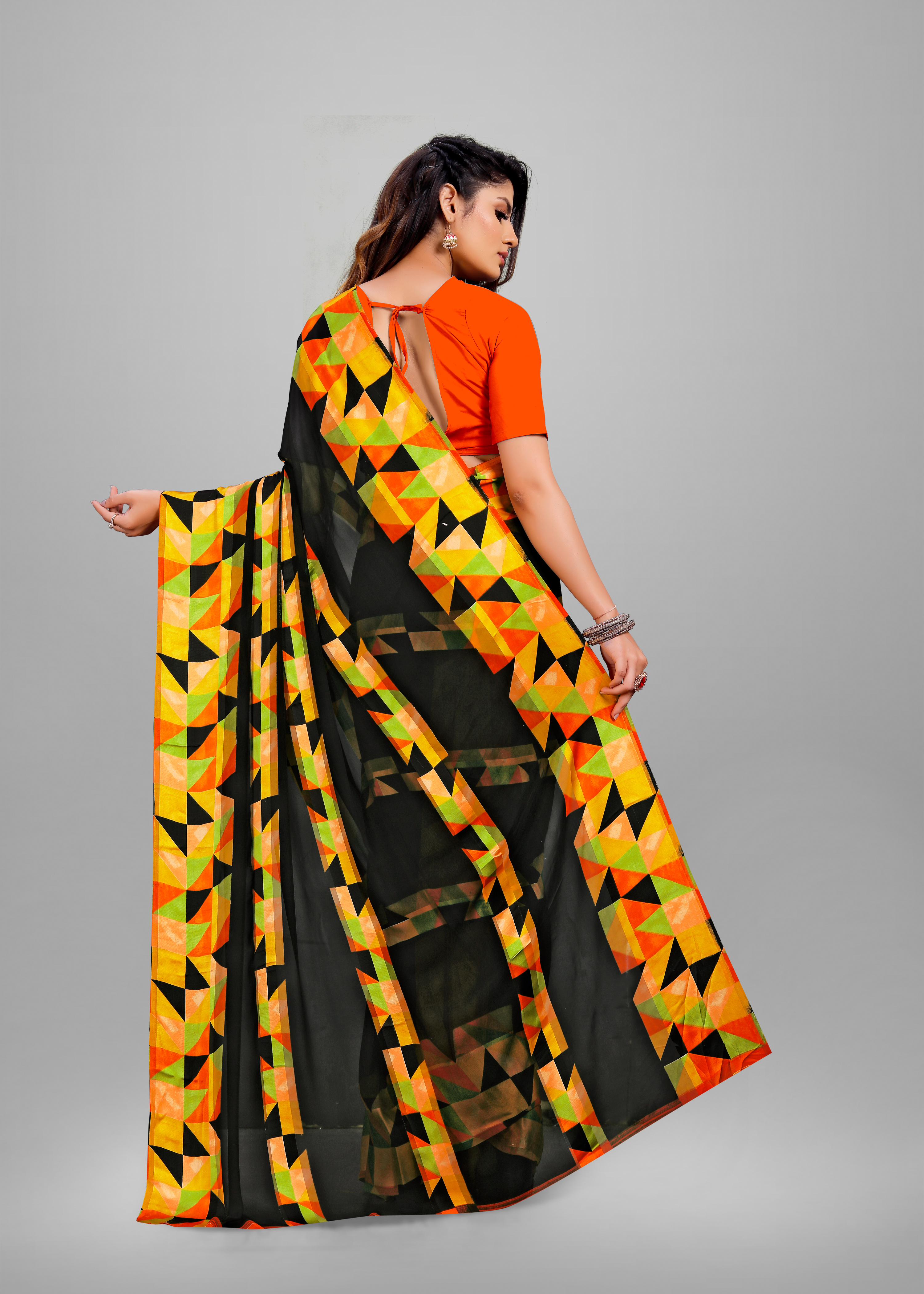 Sai Georgette Saree - Georgette Material, Unstitched Blouse Piece | Customizable Fit, Elegant Print, All-season Wear For Party Occasions
