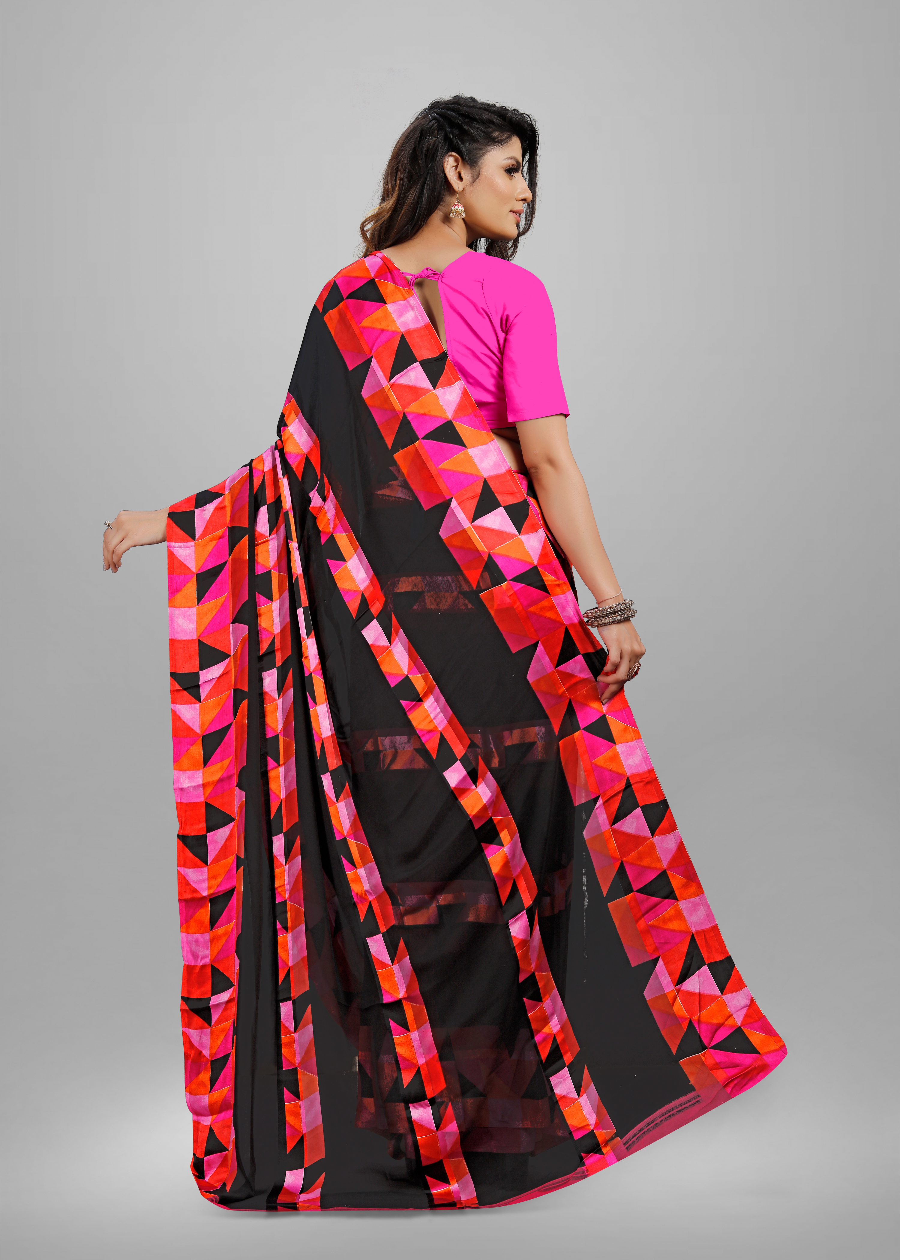 Sai Georgette Saree - Georgette Material, Unstitched Blouse Piece | Customizable Fit, Elegant Print, All-season Wear For Party Occasions