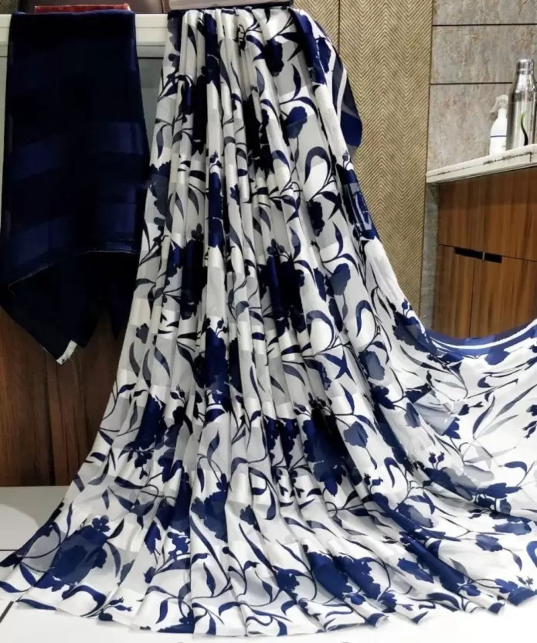 Navy Blue Valentine Sattin Patta Saree