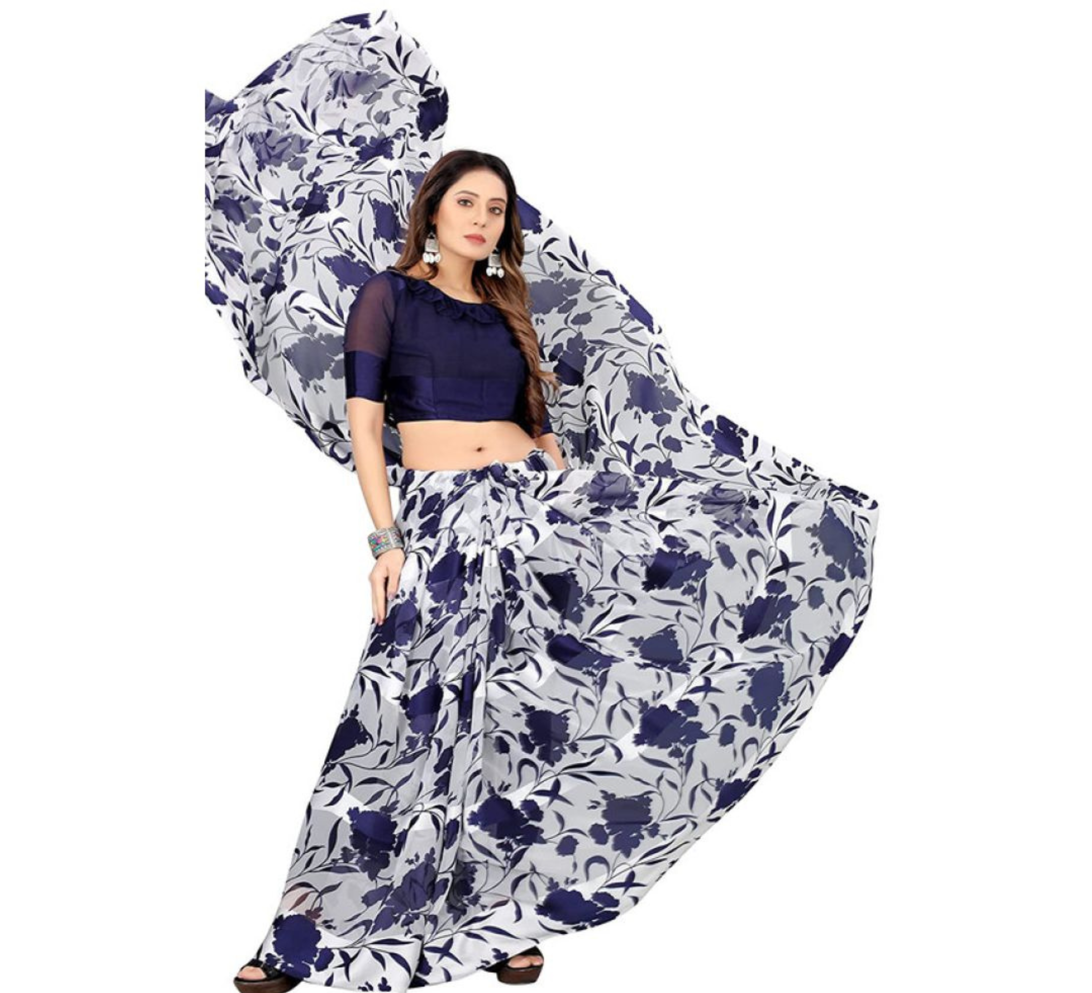 Navy Blue Valentine Sattin Patta Saree