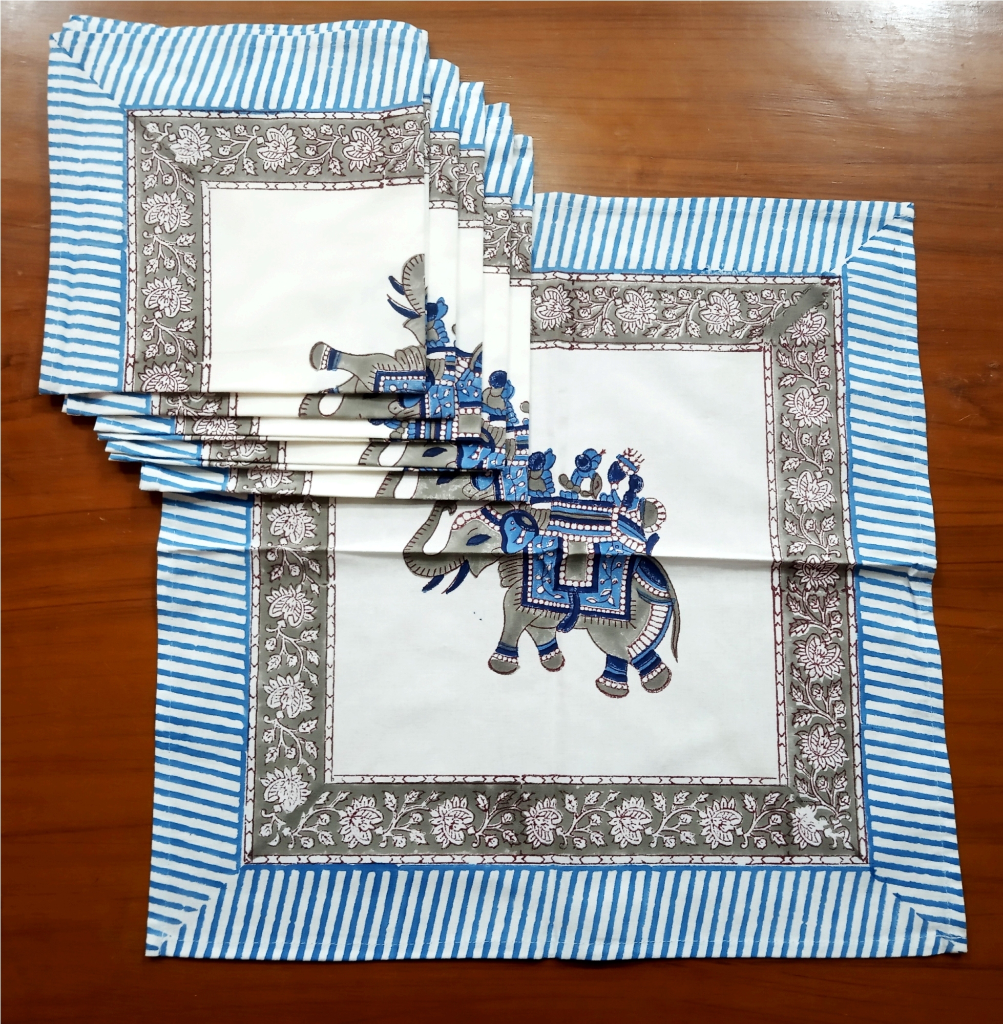 Hand Block Napkin Cotton Napkin - Waffle Material, 10 X 10 Inches | Ideal For Dinner Napkins, Hotel Use, Multicolored Design