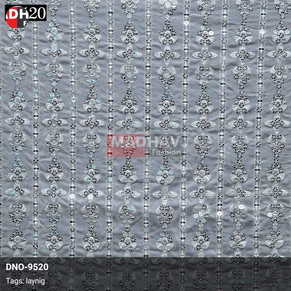 Allover Lining Type Embroidery With Cotton Thread Sequins Fabric - High-quality Georgette, Hand-embroidered Sparkling Design, Available In Various Colors And Patterns