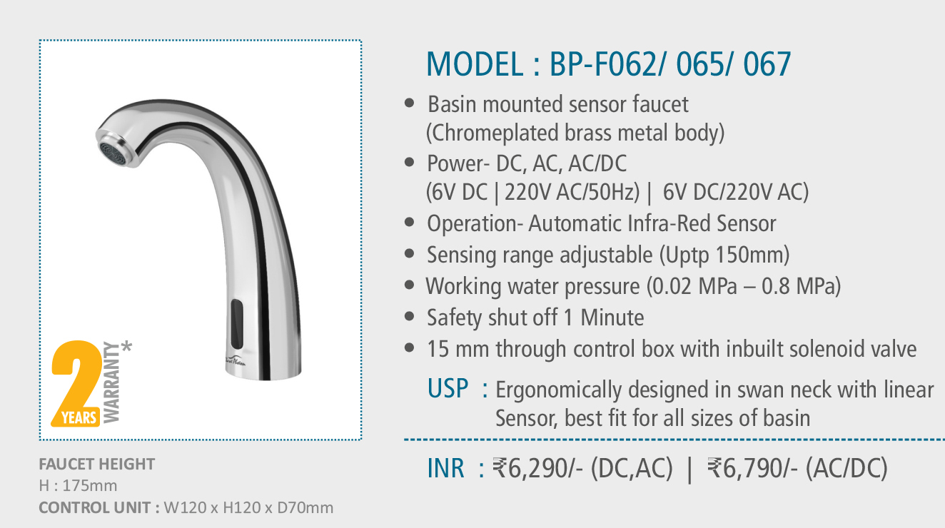 Automatic Sensor Tap Bp-f062 (Basin Mounted) - Color: Silver