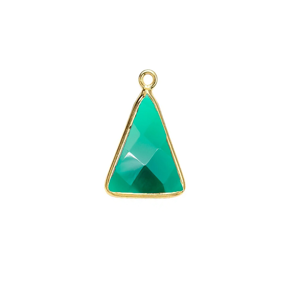 Same As Photo Green Onyx Gemstone 10x15mm Triangle Shape Gold Vermeil Bezel Set Charm