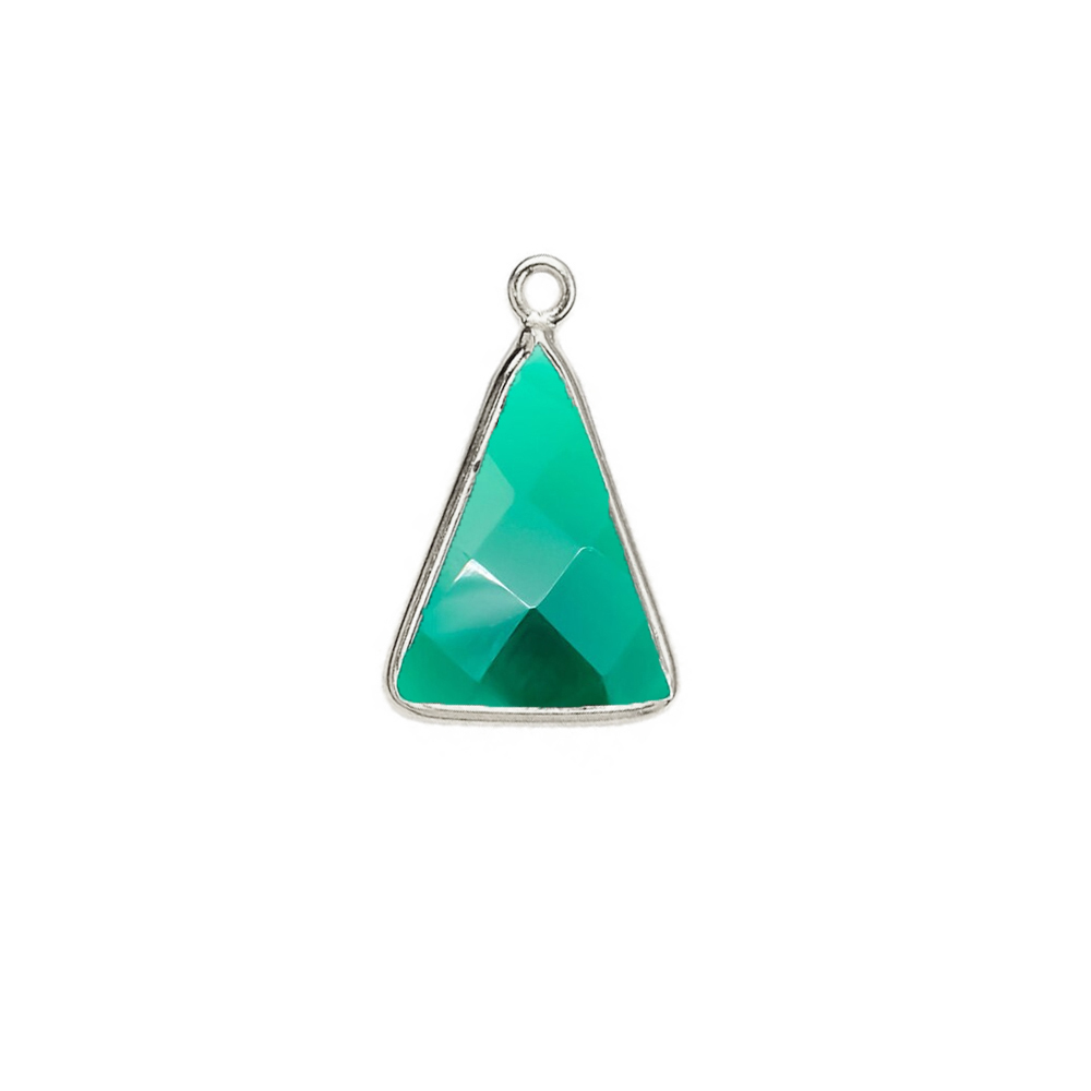 Same As Photo Green Onyx Gemstone 10x15mm Triangle Shape Gold Vermeil Bezel Set Charm