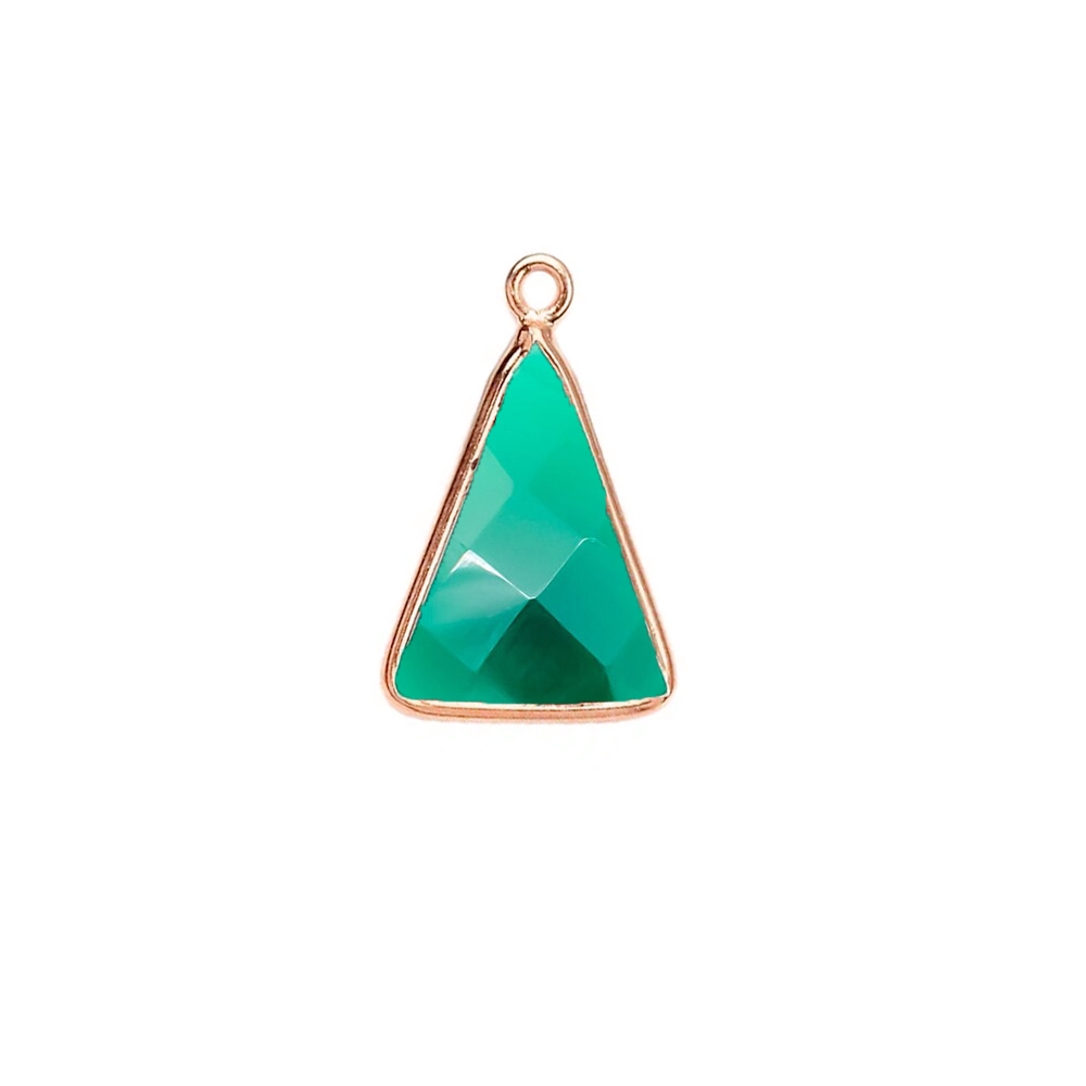 Same As Photo Green Onyx Gemstone 10x15mm Triangle Shape Gold Vermeil Bezel Set Charm
