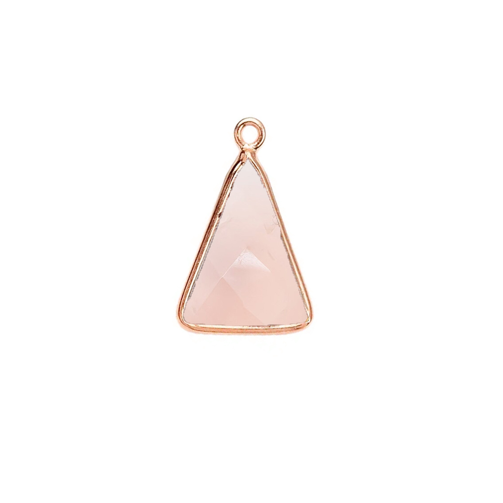 Same As Photo Pink Chalcedony Gemstone 10x15mm Triangle Shape Gold Vermeil Bezel Set Charm
