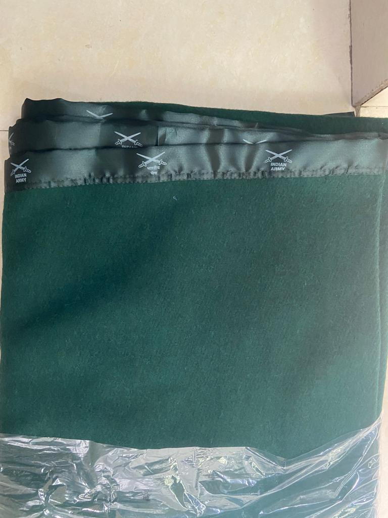Military Woollen Blanket - 60x90 Inches, Olive Green Wool, 2kg Weight, Single Bed Use