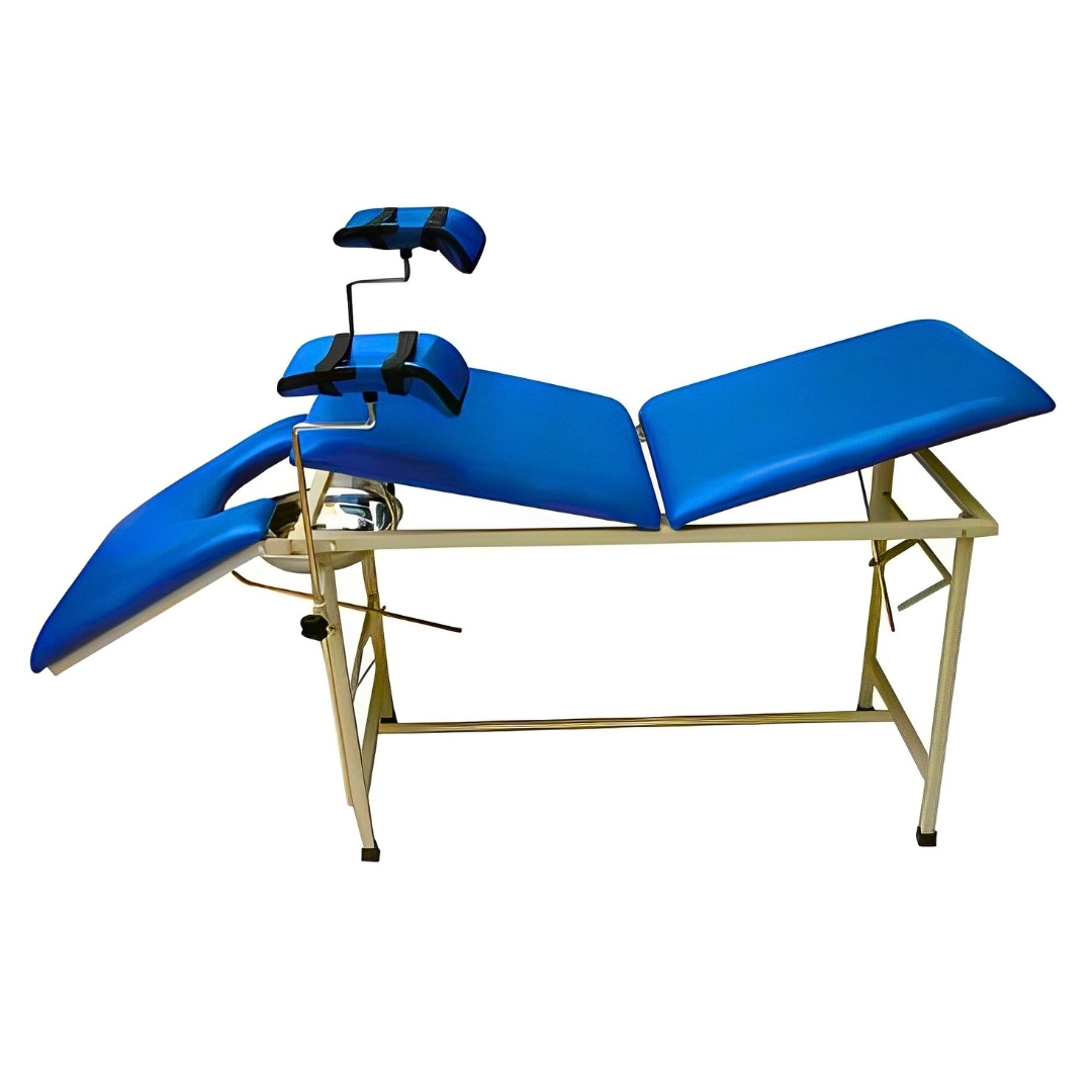 Manual Delivery Table - Stainless Steel Bowl, 180 L X 60 W X 82 H Cms, Adjustable Backrest And Knee Crutches, Rubber Shoes Mounted Design