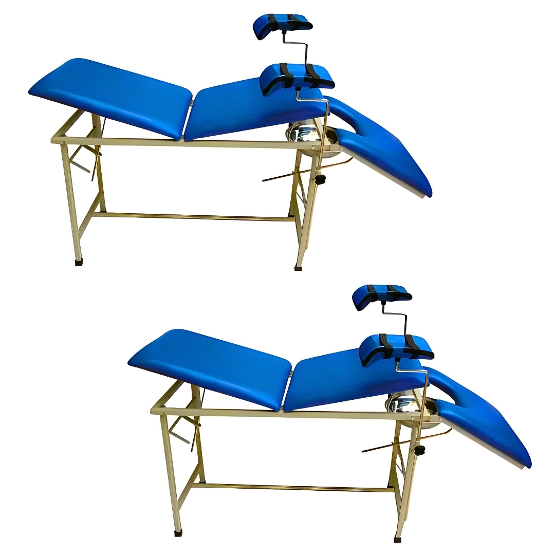 Manual Delivery Table - Stainless Steel Bowl, 180 L X 60 W X 82 H Cms, Adjustable Backrest And Knee Crutches, Rubber Shoes Mounted Design