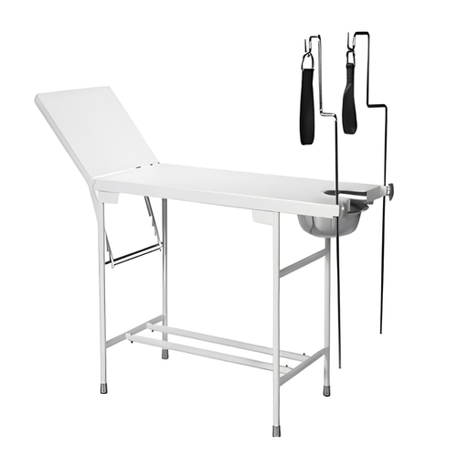 SIMPLE TABLE DELIVERY - Two Section Foam Padded Upholstered Top 187L x 51W x 81H , Gas Spring Adjustability, Three Drawers, Epoxy Coated Finish