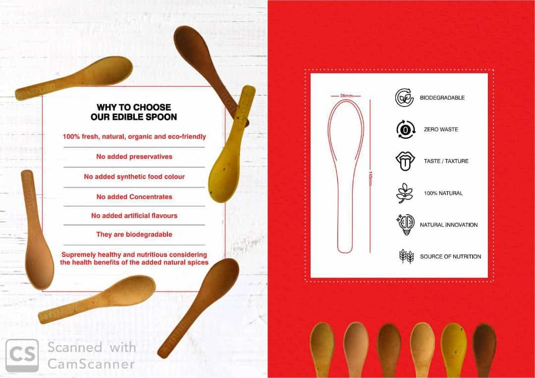 Edible Spoon - Natural Ingredients, Spoon Size | Biodegradable, Eco-friendly, Unique, Tasty, Healthy, Convenient, Edible