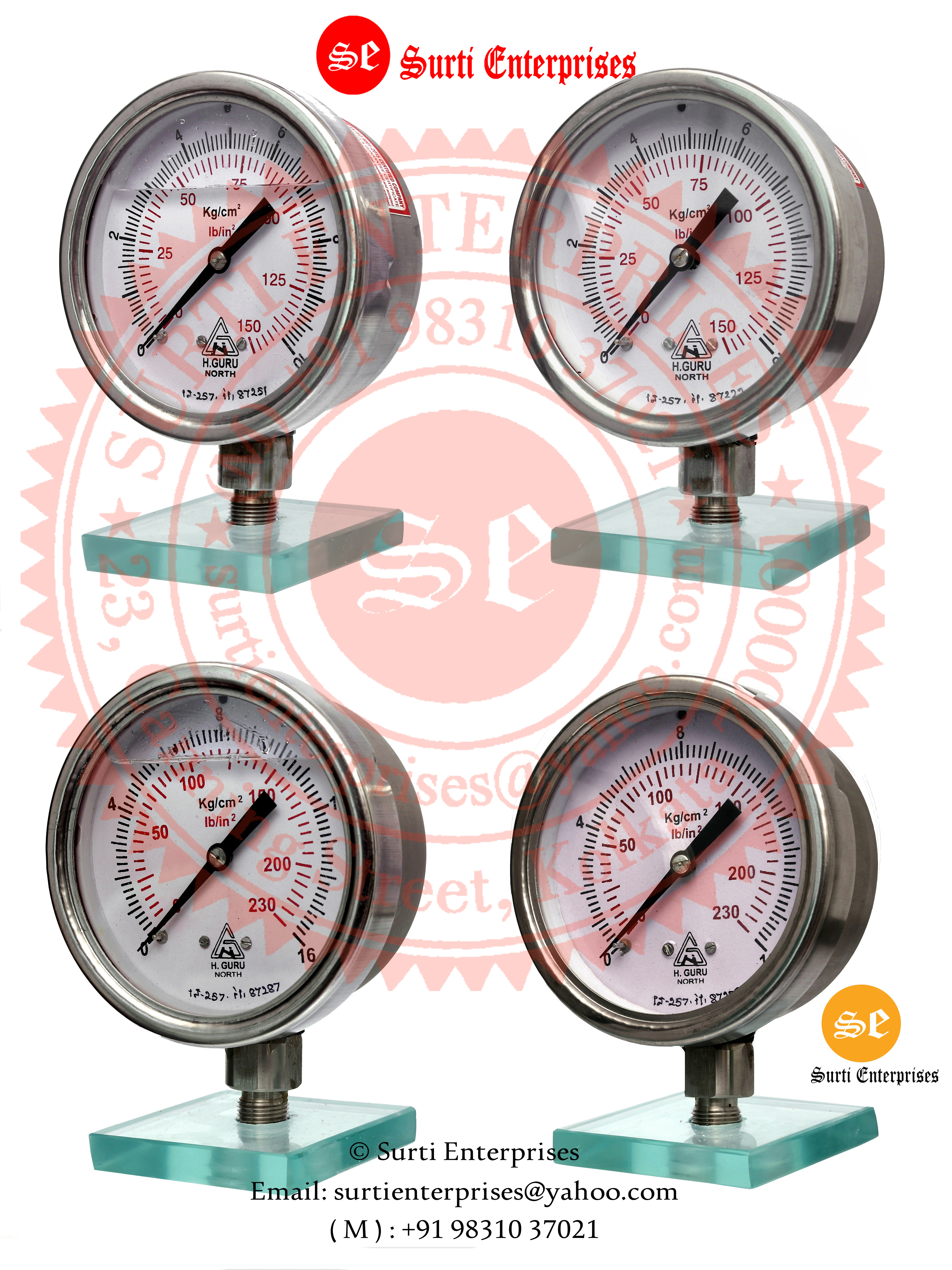 H.guru Stainless Steel Body Pressure Gauge 4 Inch 0-16 Kg Without Glycerin Measure Pressure Of: Oil