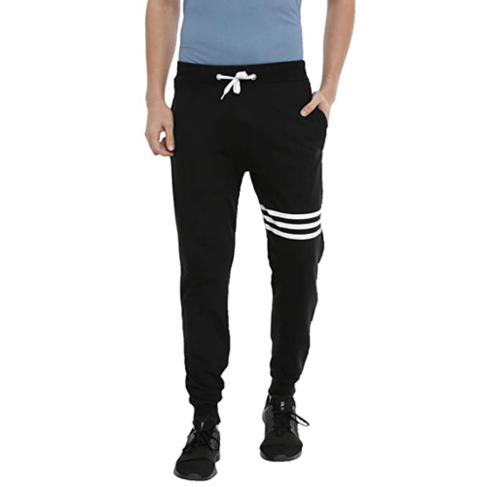 Mens Black Slim Fit Track Pants - Cotton Fabric, Slim Fit Design | Modern Style, Versatile for Sports and Leisure Activities