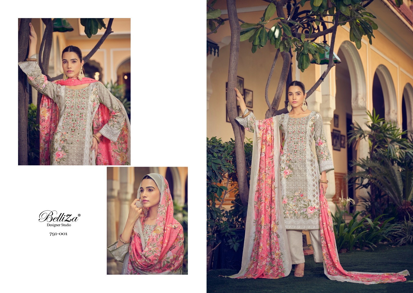 Pure Cotton Unstitch Suit With Self Embroidery