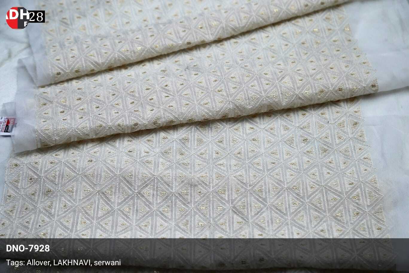 Trendy Allover Lucknowi Embroidered Fabric With Golden Sequins Cotton Thread Work For Sherwani - 100% Fabric, Intricate Embroidery In Various Colors, Custom Tailoring Available