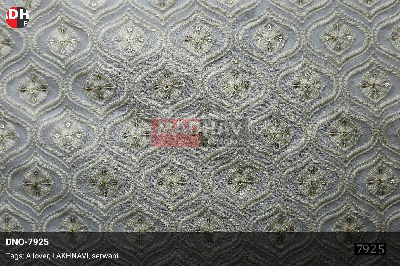 Luxurious Lucknowi Embroidered Fabric With Golden Sequins And Cotton Thread Work For Sherwani
