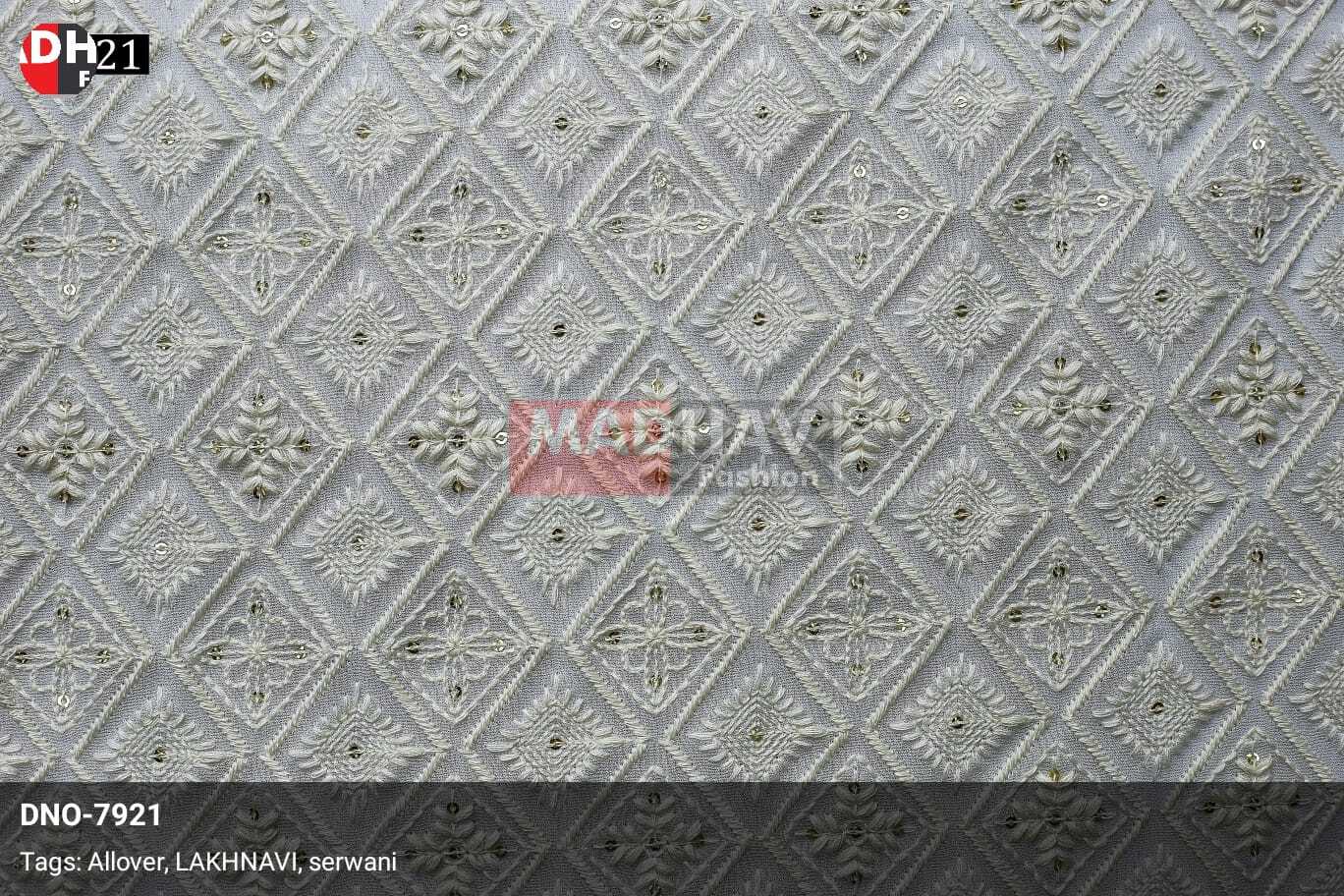 Dyeable Lucknowi Allover Embroidered Fabric With Sequins For Sherwani