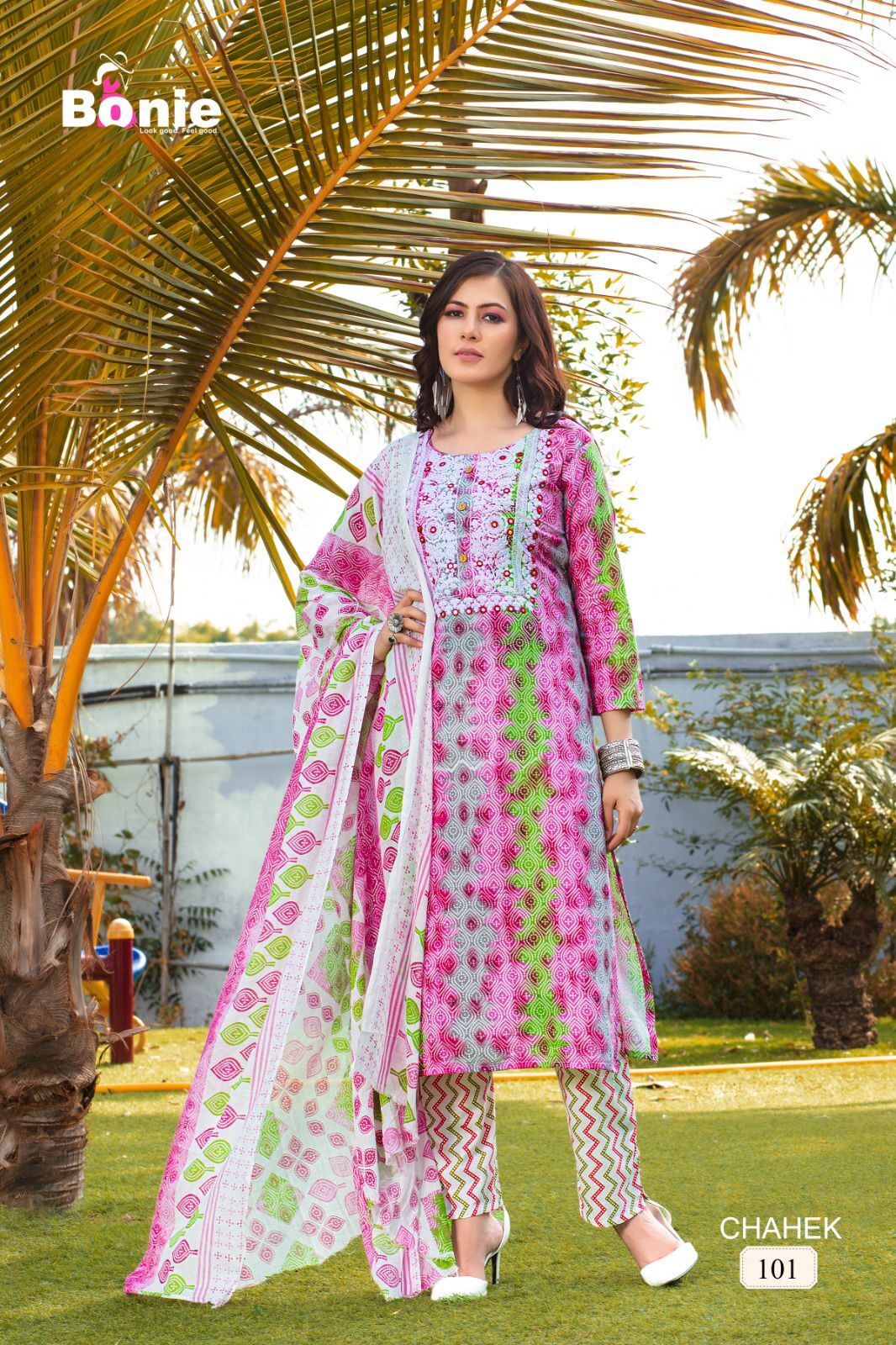 Cotton Printed Kurti - 3-piece Chahek Set, Sizes M-2xl | Breathable, Cool Pass, No Fade, Non-toxic, Quick Dry, Washable, 6 Color Options, Embroidery Design