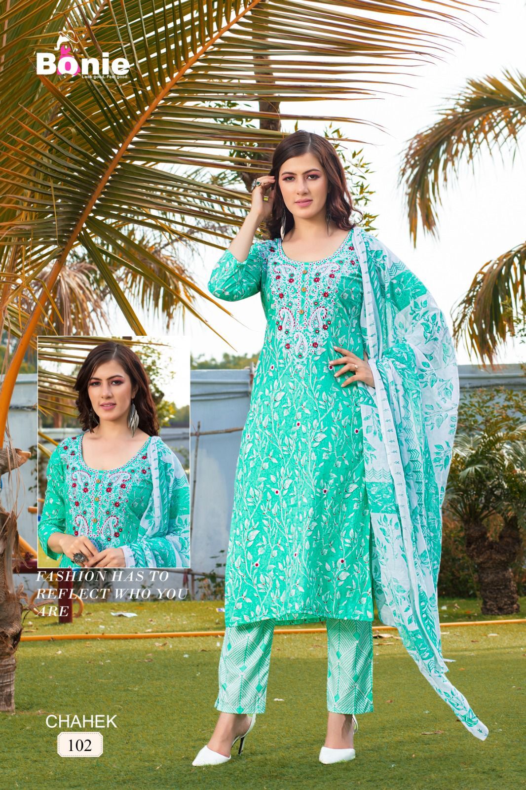 Cotton Printed Kurti - 3-piece Chahek Set, Sizes M-2xl | Breathable, Cool Pass, No Fade, Non-toxic, Quick Dry, Washable, 6 Color Options, Embroidery Design