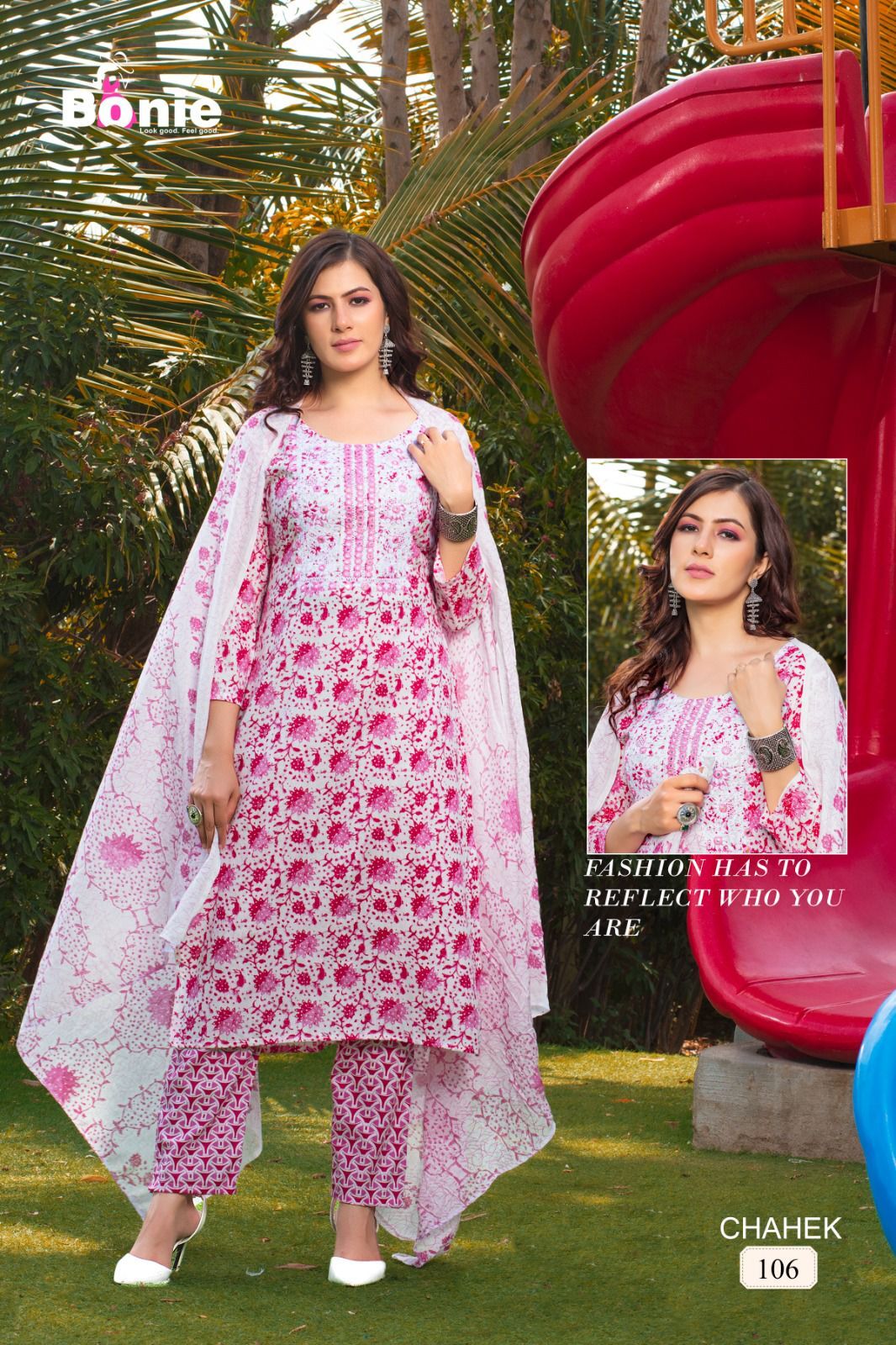Cotton Printed Kurti - 3-piece Chahek Set, Sizes M-2xl | Breathable, Cool Pass, No Fade, Non-toxic, Quick Dry, Washable, 6 Color Options, Embroidery Design