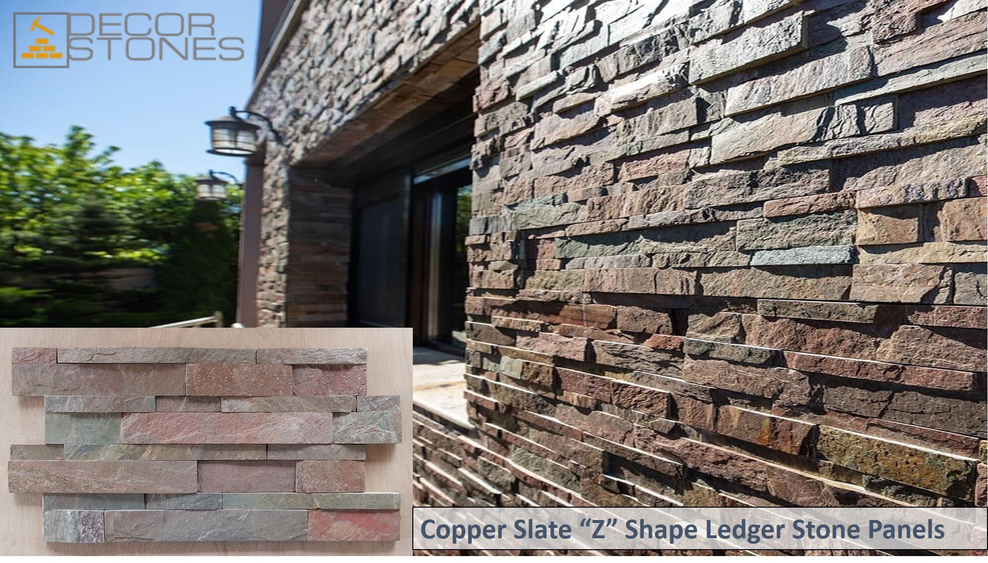 Copper Quartzite Slate Ledger Stone Panels - Size: 15 X 60 Cm