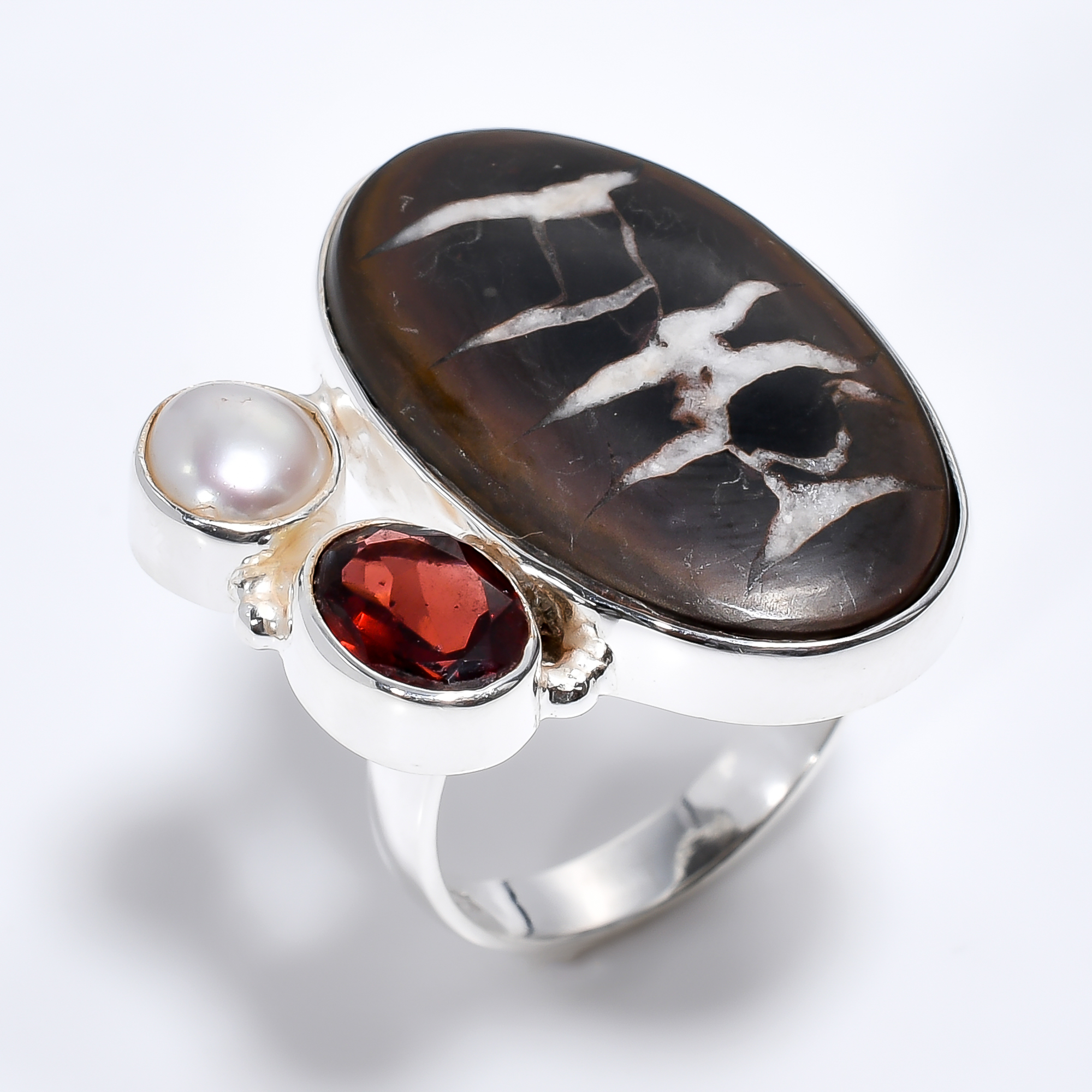 Septarian Gronate Garnet Gemstone 925 Sterling Silver Ring Size Us 7 Women Fashion Ring Exporter - Weight: 8.3 Grams (G)