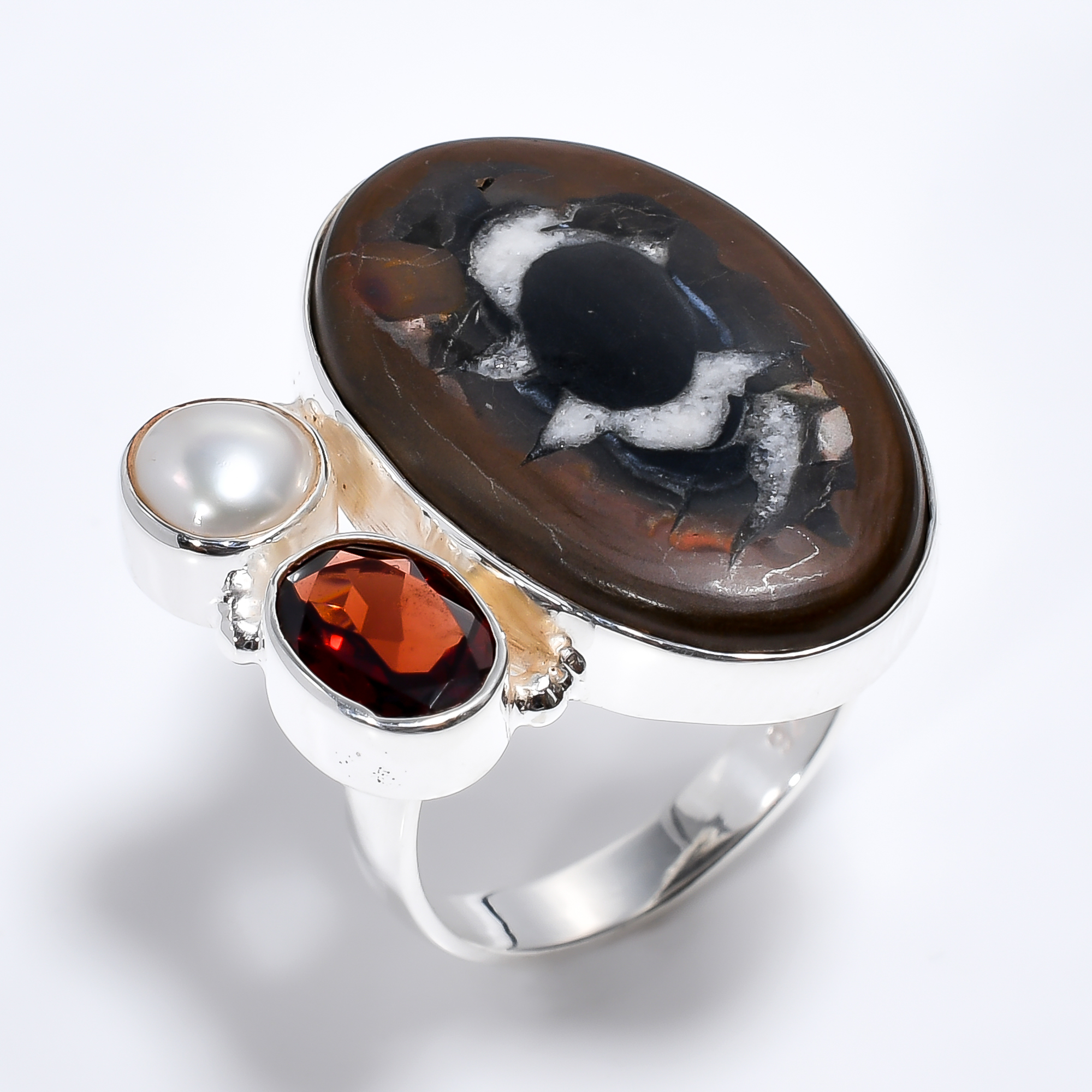 Septarian Gronate Garnet Gemstone 925 Sterling Silver Ring Size Us 7 Women Fashion Ring Exporter - Weight: 8.3 Grams (G)