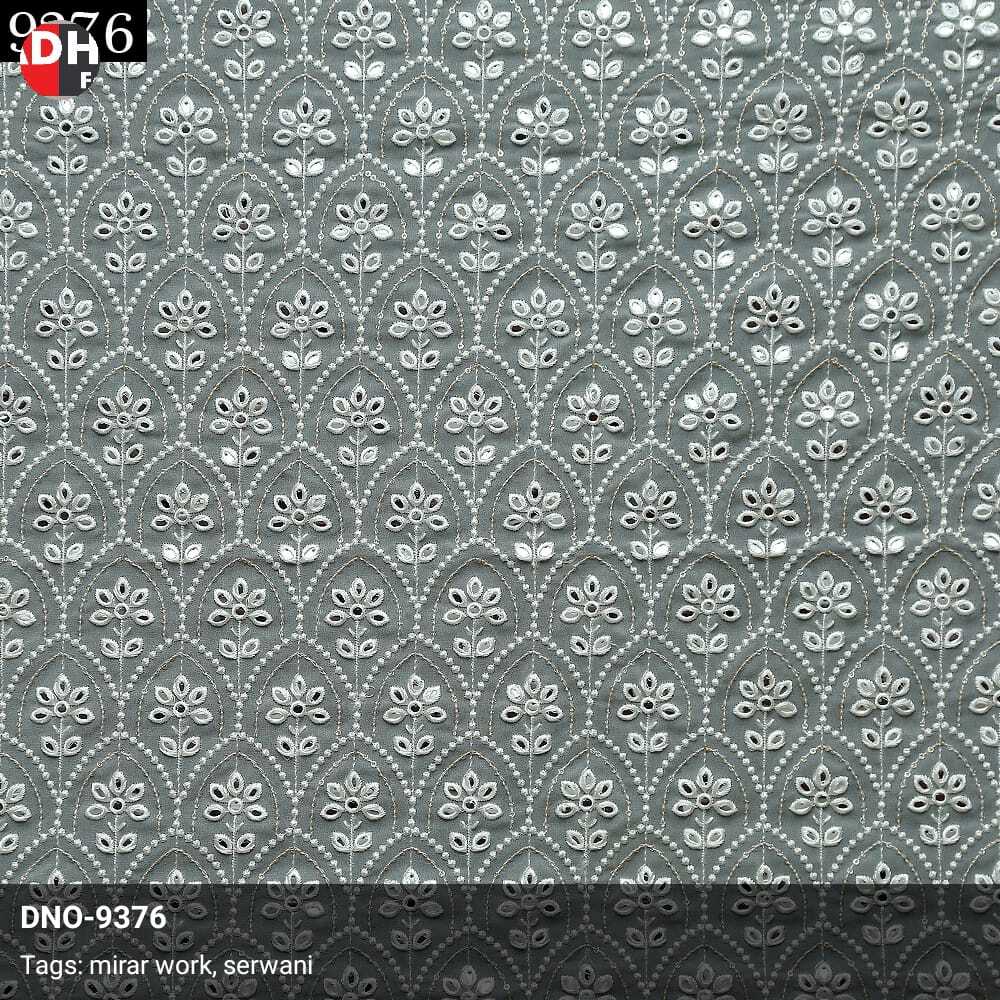 Leaf Pattern Mirror Work Fabric - Blend Fabric With Intricate Sequins Embroidery | Luxurious, Durable, Versatile For Sherwanis, Kurtas, Lehengas, And Accessories
