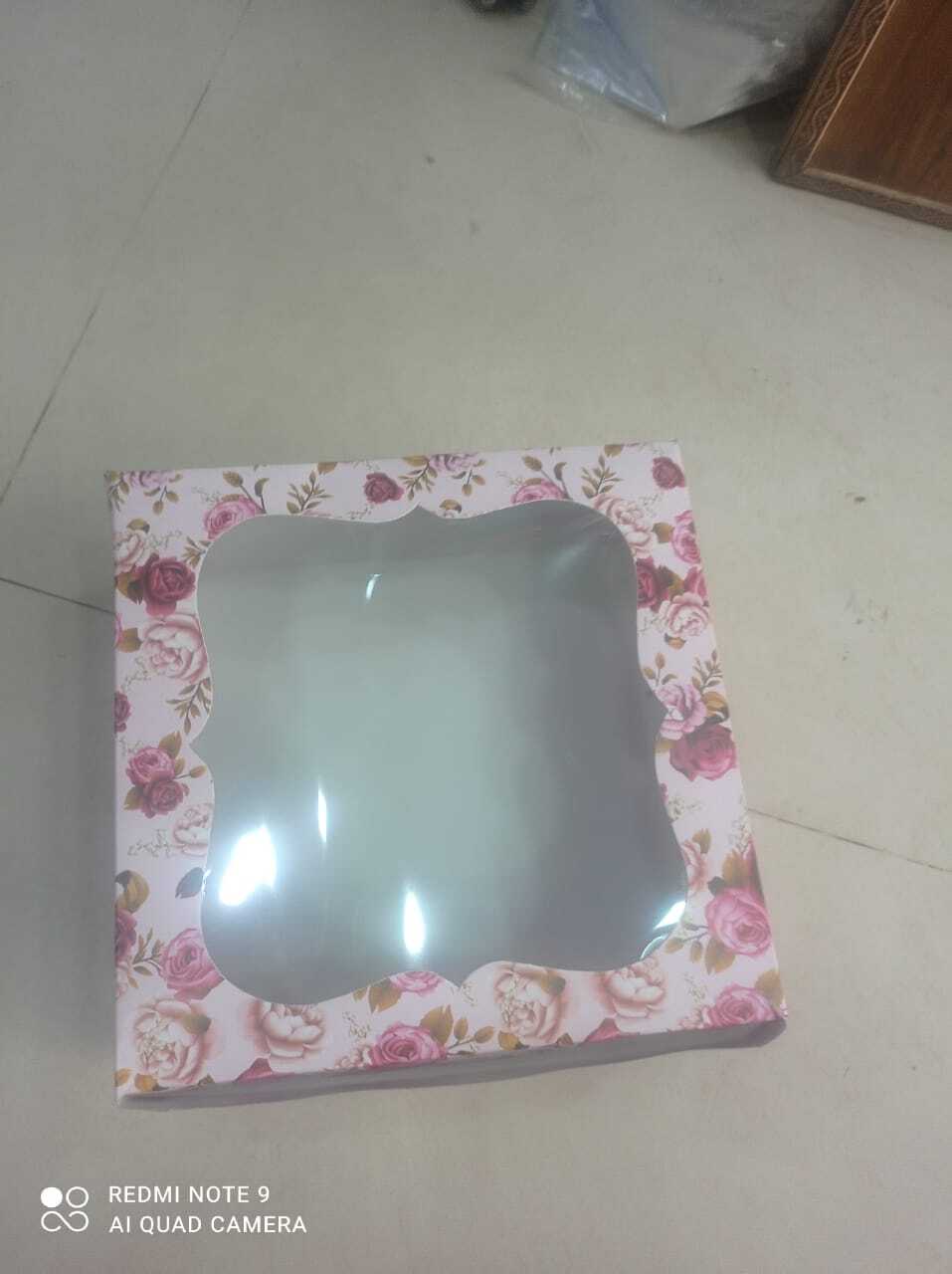 1/2 Kg Sbs Cake Box Window - 10x10x5 & 8x8x5 Inches, Pink Color | Attractive Floral Print, Durable Folding Design, Easy To Assemble, Window Display