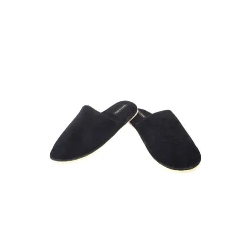 Black Plain Closed Toe Terry Slipper