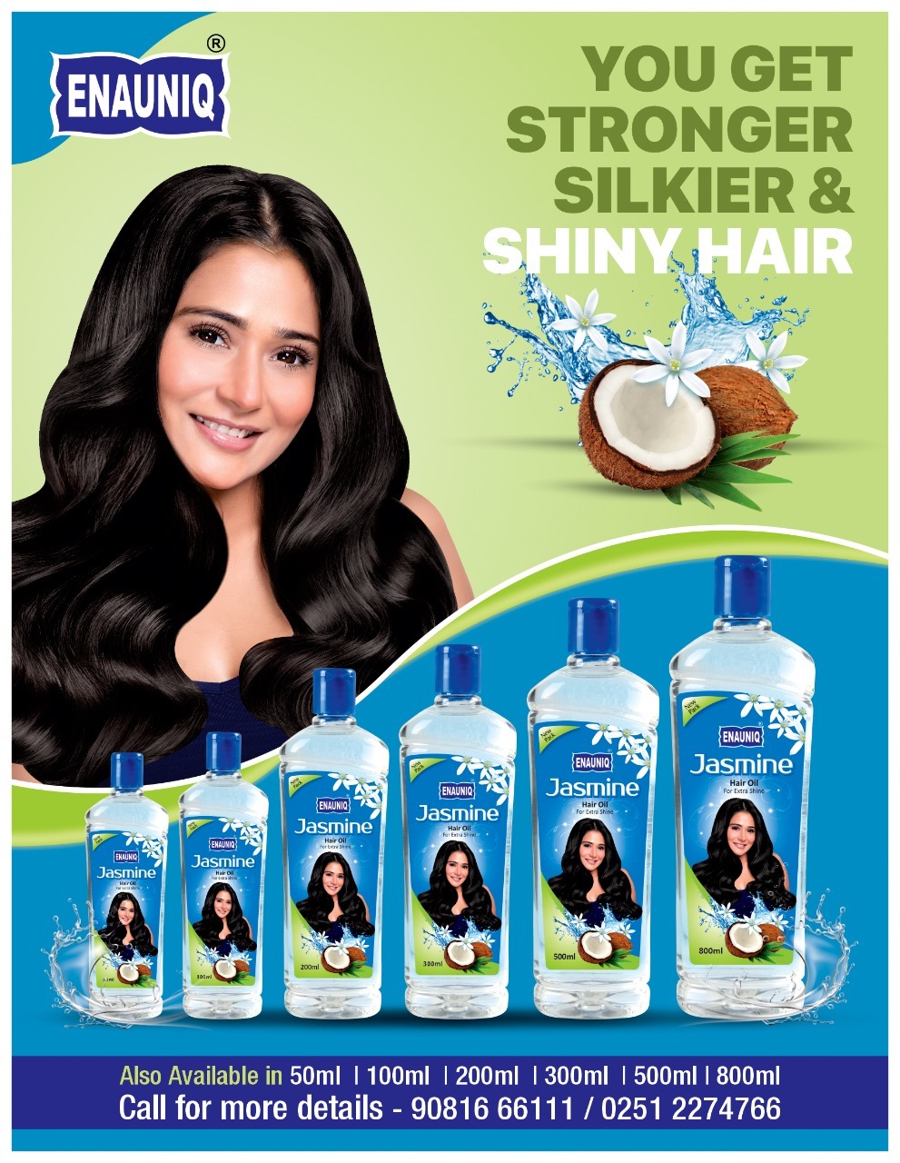 Enauniq Jasmine Hair Oil - Coconut Oil & Jasmine Extract, 50ml To 500ml , Non-sticky Formula, Nourishes From Roots, Reduces Hair Fall, Boosts Shine