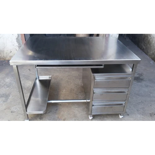 ग्रे स्टेनलेस स्टील कंप्यूटर टेबल