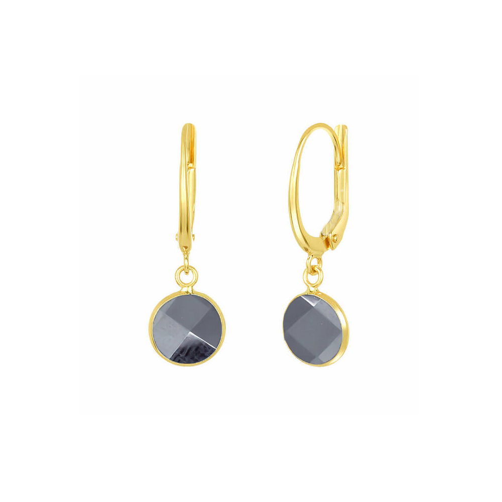 Same As Photo Black Onyx Gemstone 10mm Round Shape Bezel Set Gold Vermeil Hoop Earrings