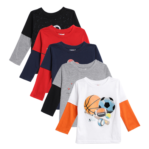 Kuchipoo Boys Fit Cotton T Shirt - Cotton, Age 1 to 10 Years, Multicolour, Printed Design, Long Sleeve Style for Comfort and Versatility