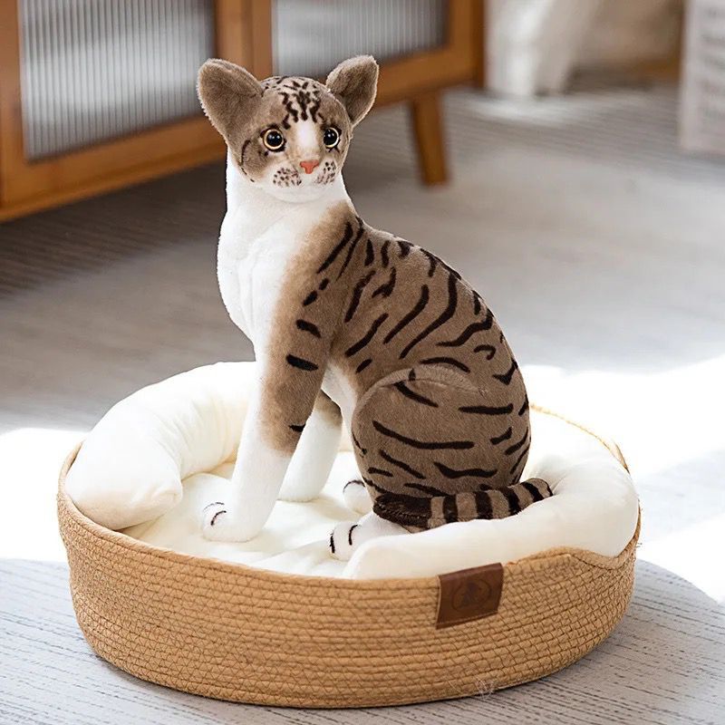 Cat Toy - Plush Medium (Approx. 30cm) , Brown And White Stuffed Animal For Ages 3+ With Moderate Flexibility And Cotton Stuffing