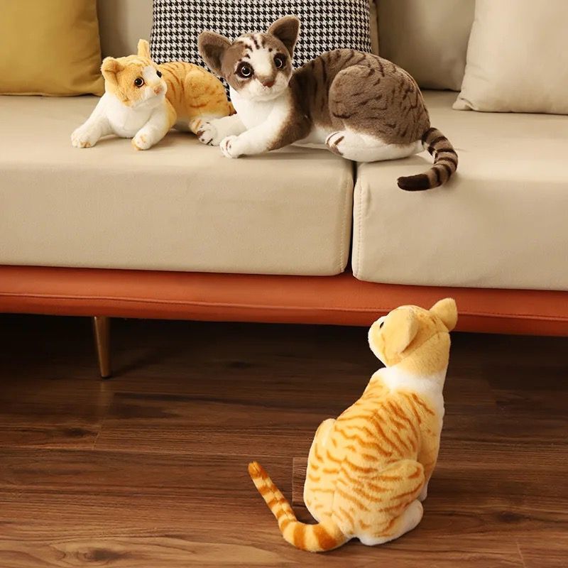 Cat Toy - Plush Medium (Approx. 30cm) , Brown And White Stuffed Animal For Ages 3+ With Moderate Flexibility And Cotton Stuffing