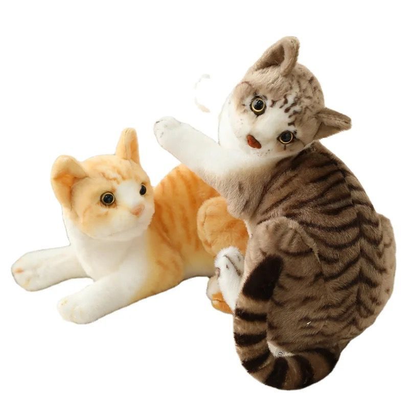 Cat Toy - Plush Medium (Approx. 30cm) , Brown And White Stuffed Animal For Ages 3+ With Moderate Flexibility And Cotton Stuffing