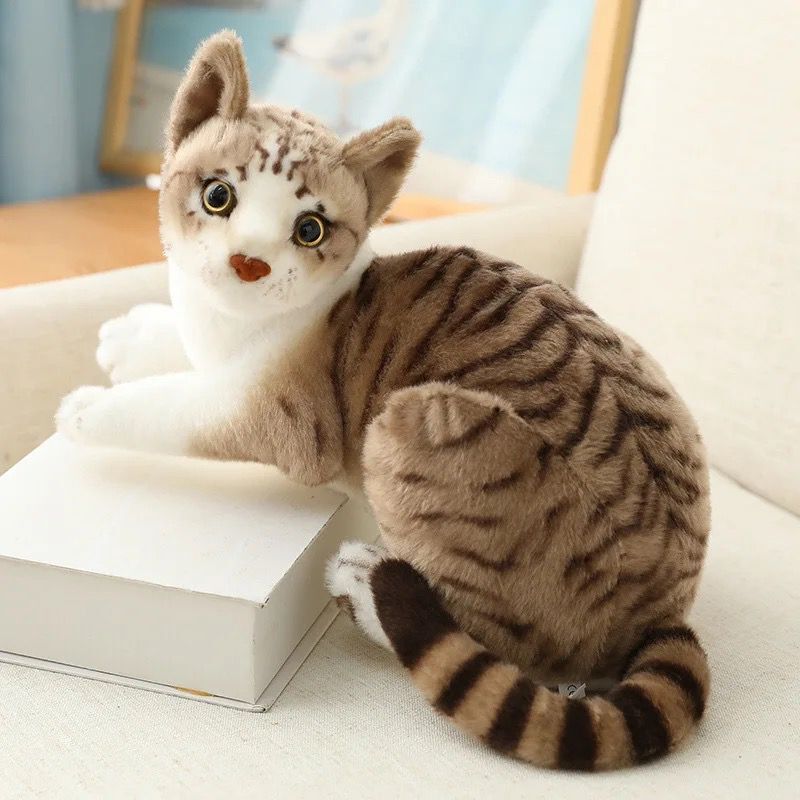 Cat Toy - Plush Medium (Approx. 30cm) , Brown And White Stuffed Animal For Ages 3+ With Moderate Flexibility And Cotton Stuffing
