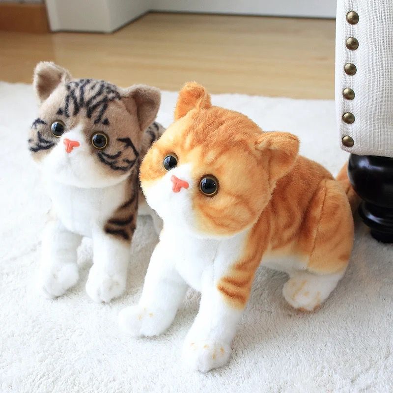 Cat Soft Toy - Color: Brown With Black Stripes And White Accents