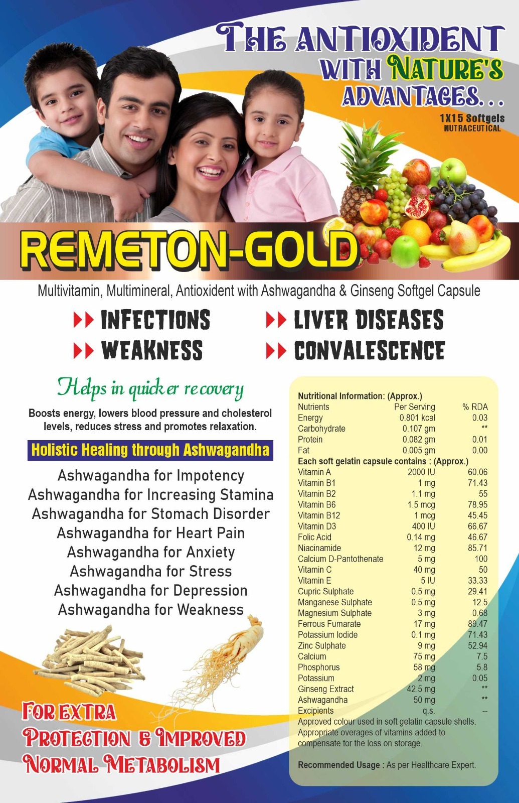 Multivitamin And Multimineral And Antioxidant And Ashwagandha And Ginseng Softgel Capsules General Medicines