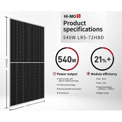 Monocrystalline 540 Wp Longi Solar Panel - Monocrystalline Silicon, Customizable Size, 90% Efficiency, 144 Cells, Warranty Included | Ideal For Residential, Commercial, Industrial Applications