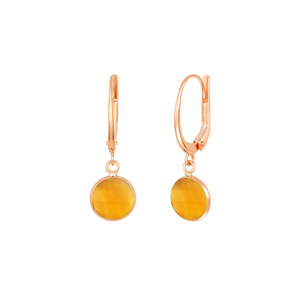 Citrine Quartz Gemstone Hoop Earrings - 10mm Round Bezel Set In Gold Vermeil, Silver & Rose Gold Options