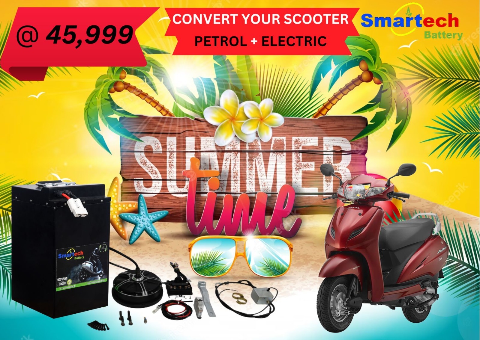 Electric Conversion Kit - 1.5kw Motor, 10 Inch Wheel, 48v-60v Controller, 2.1kw Max Power, 60v 32ah Battery | 60-70 Km Range, 4-5 Hour Charge, 3-year Warranty