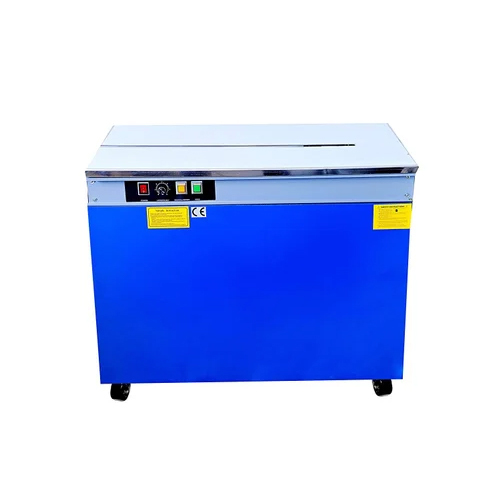 ब्लू सेमी-ऑटोमैटिक कार्टन स्ट्रैपिंग मशीन