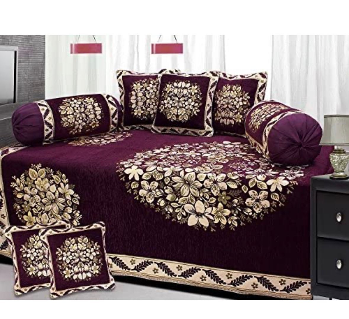 Diwan Set - Cotton Material, Plain Style | Ideal For Home Use And Comfort