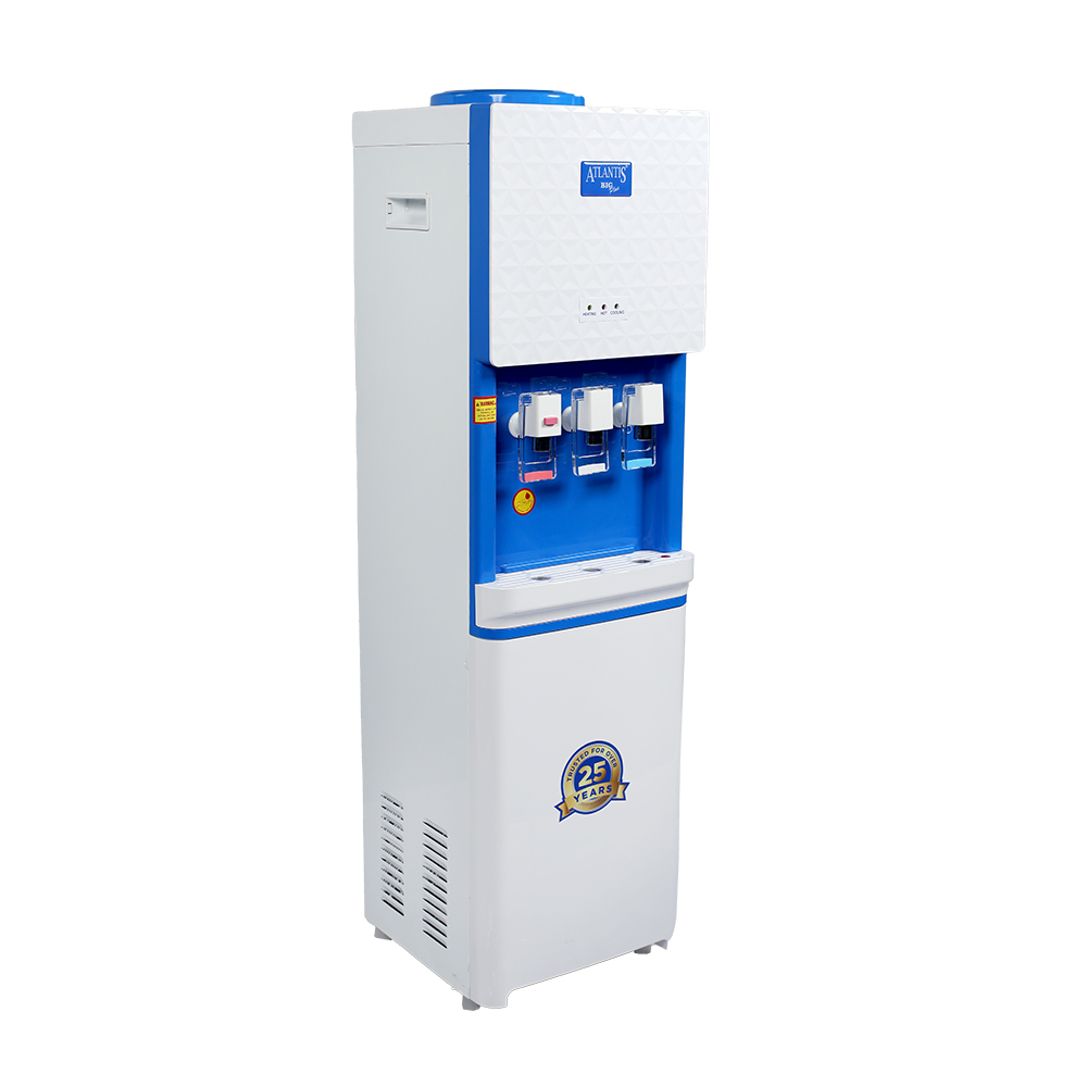 Atlantis Big Plus Floor Standing Water Dispenser - 315x345x1125mm, White Color, Hot & Cold Water, 160w Cooling Power | One Year On-site Warranty, Convenient Top Loading Feature For Mid-size Offices 