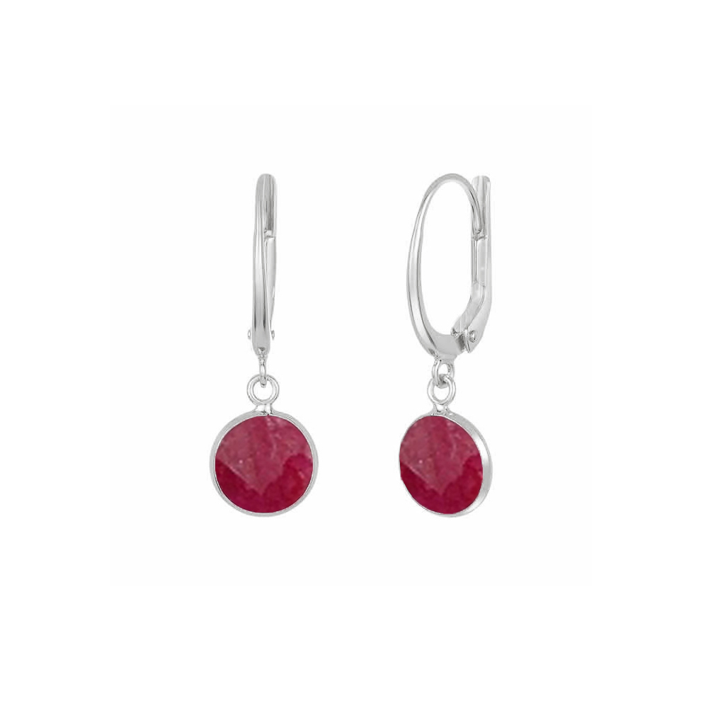 Dyed Ruby Gemstone Hoop Earrings - 10mm Round Bezel Set In Gold Vermeil, Sterling Silver And Rose Gold Options