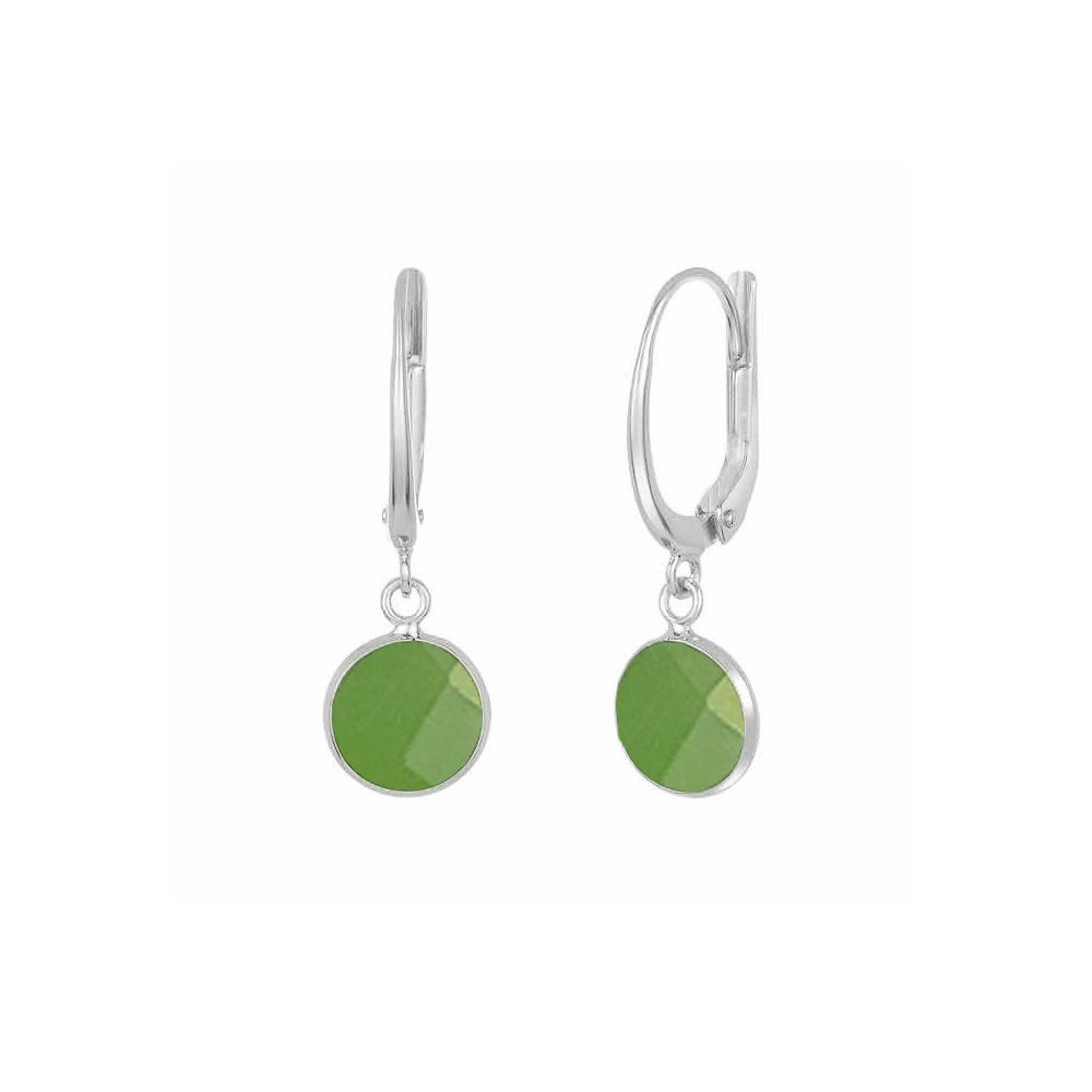 Green Chalcedony Gemstone Hoop Earrings - 10mm Round Bezel Set, Gold Vermeil Over Sterling Silver Options